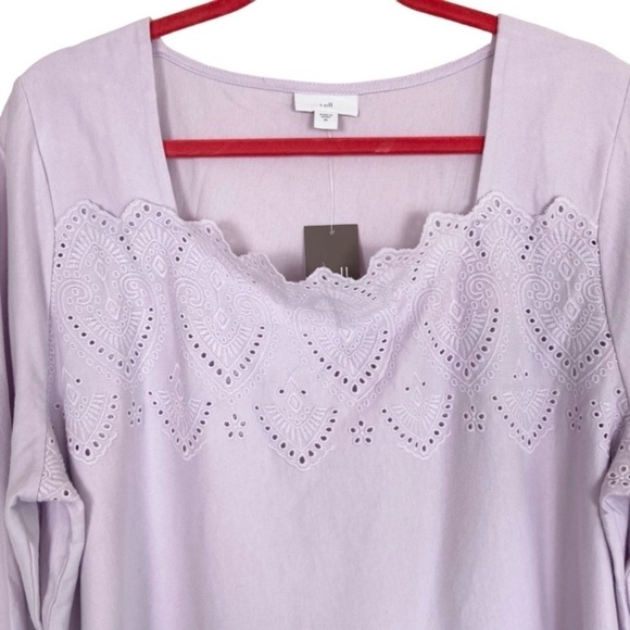 J. Jill Eyelet Trim 3/4 Bell Sleeve Square Neck Top Blouse Pale Lilac Sz XL NWT - Picture 3 of 14